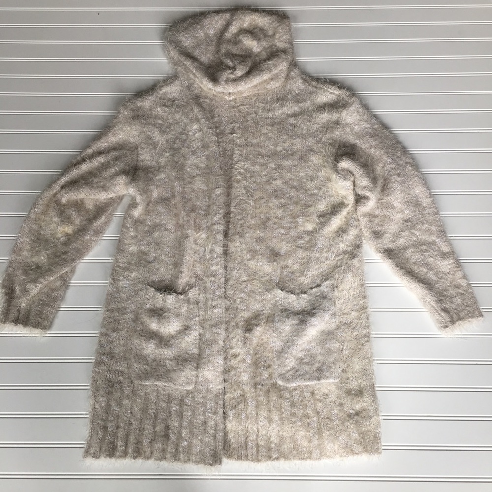 Fluffy Express oatmeal colored long cardigan